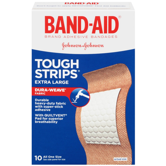 Band-Aid Brand Adhesive Bandages Extra Large Tough Strips 10 Count