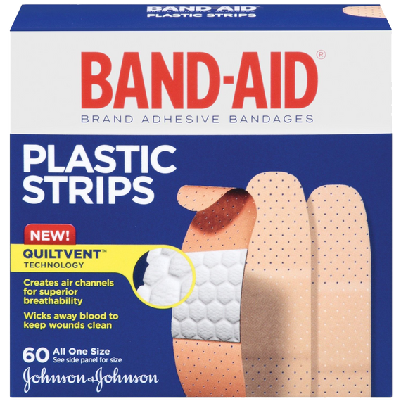 Band-Aid Brand Adhesive Bandages Plastic Strips Assorted 60 Count